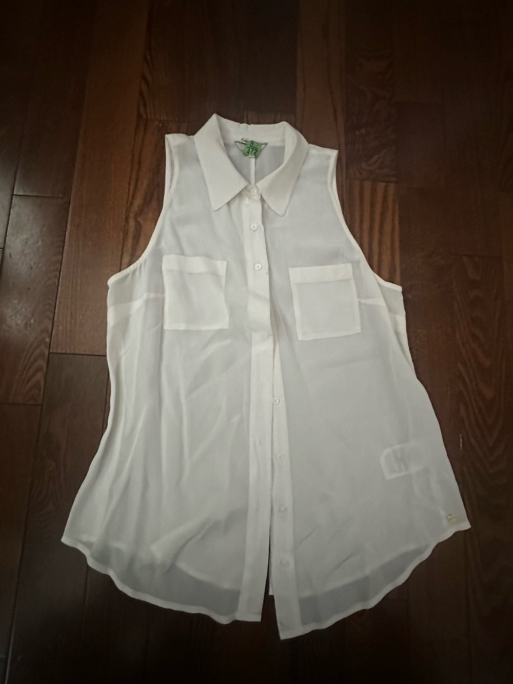 Guess White Sleeveless Button-Up Sheer Blouse